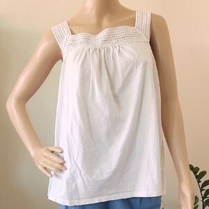 White Smocked Sleeveless Tank Top